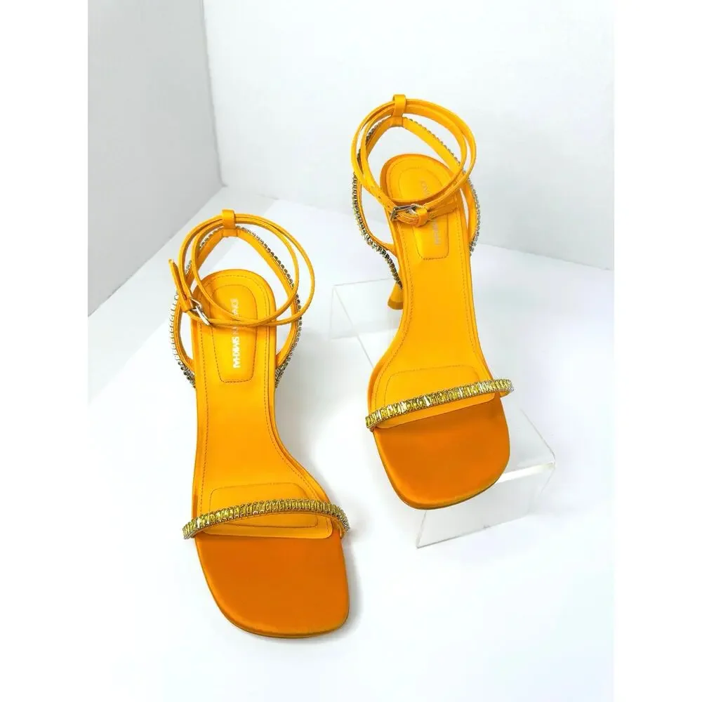 Simkhai Luxon Tangerine Crystal Embellished Harness Satin Sandals EU 37